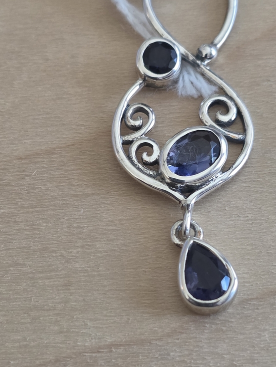 Jewelry - Sterling Silver Blue Iolite Gem Teardrop Pendant Necklace
